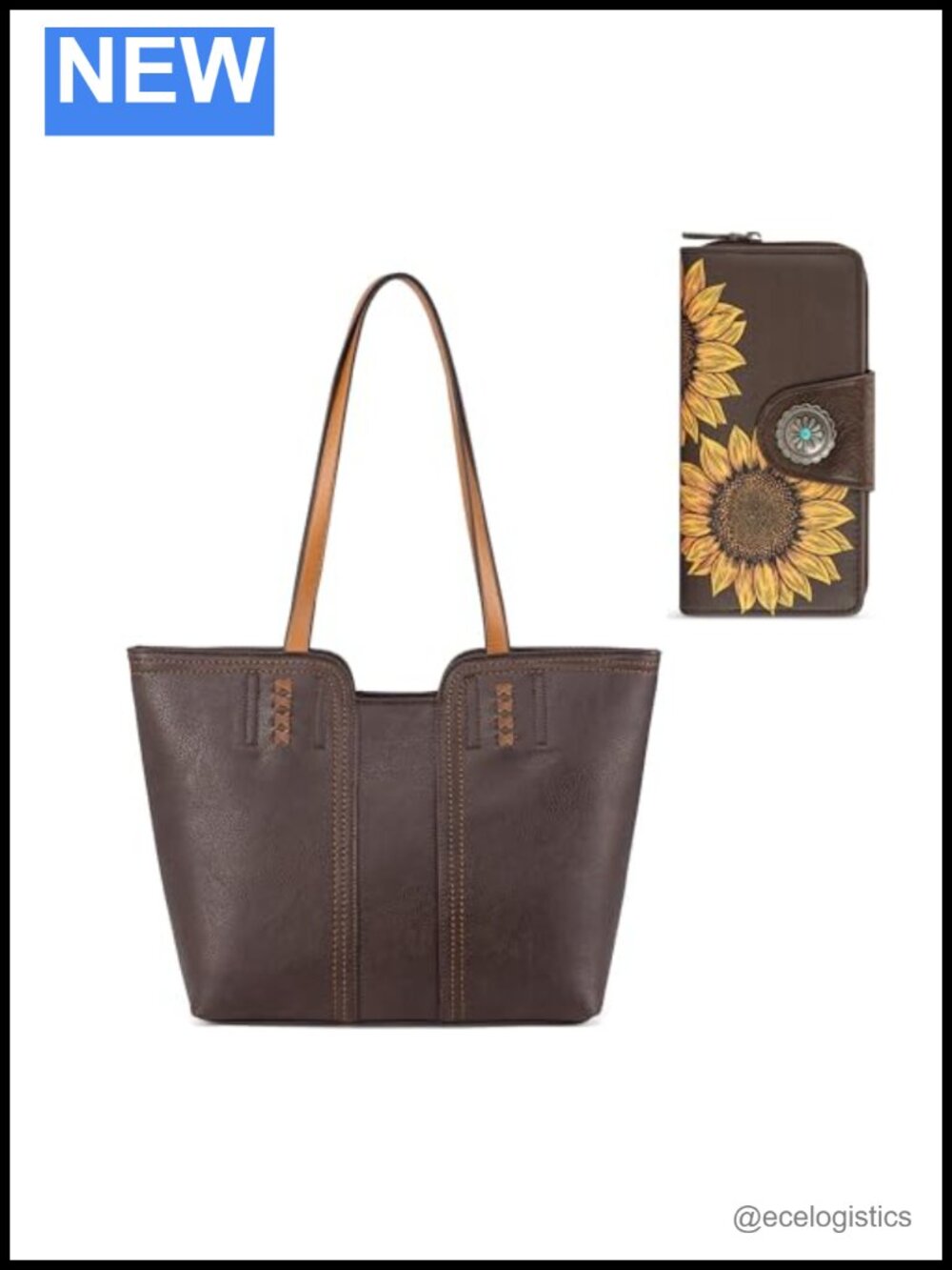 Vegan Leather Tote Bag with Wallet Set, Zip Closure, Card Slots & Cash